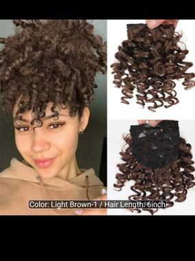 Light Brown Clip-In Curly Hair Puff - 6 inch